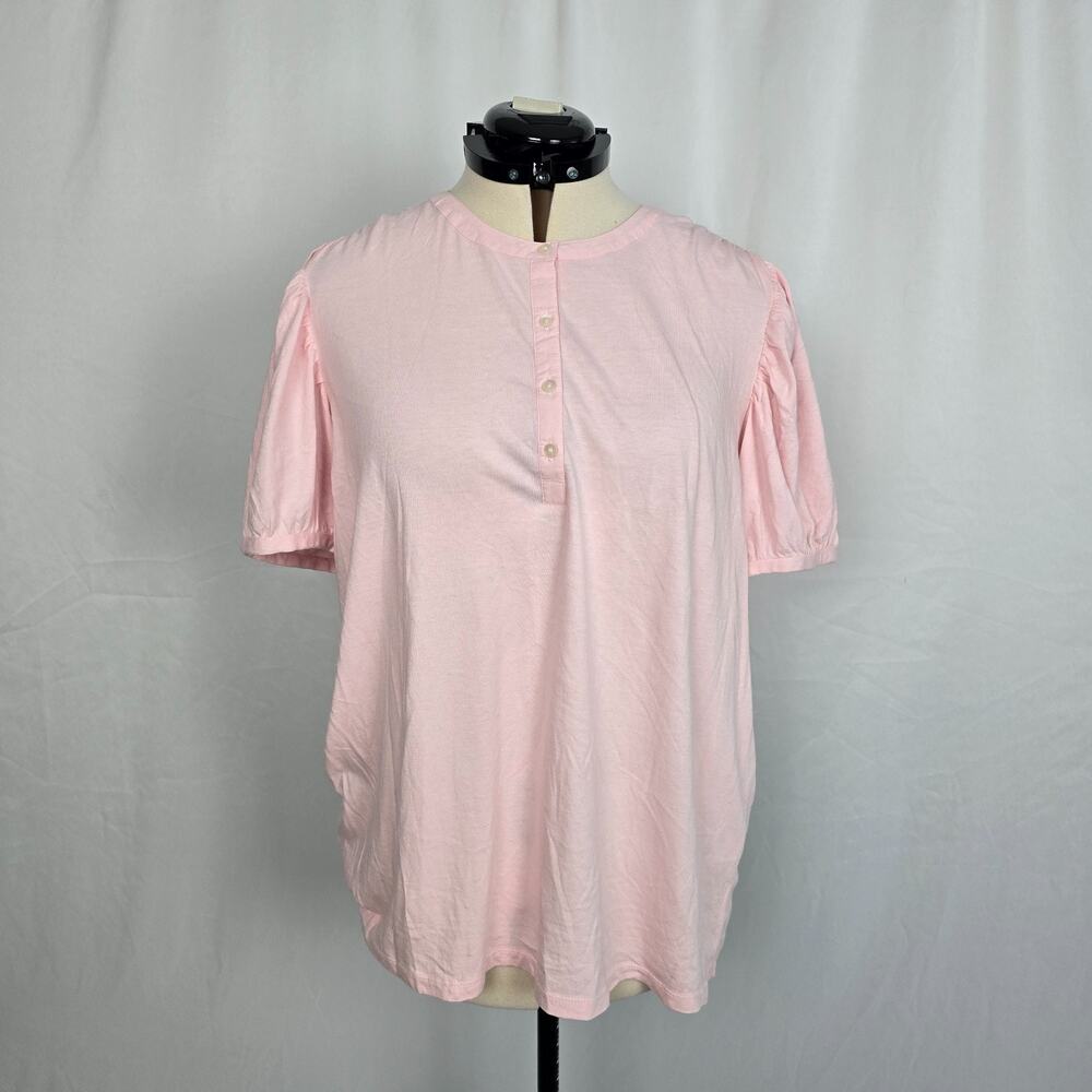 Style & Co Short Sleeve Blouse Women's 2X Pink Henley Ruffles NWT